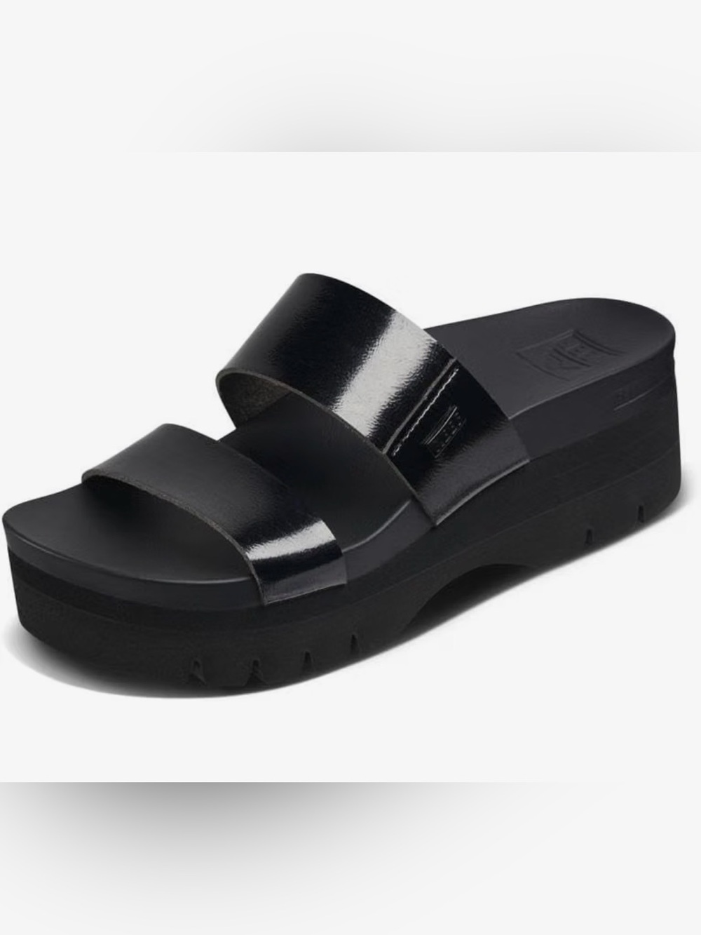Reef Women’s Black Shiny Double-Strap Platform Slide